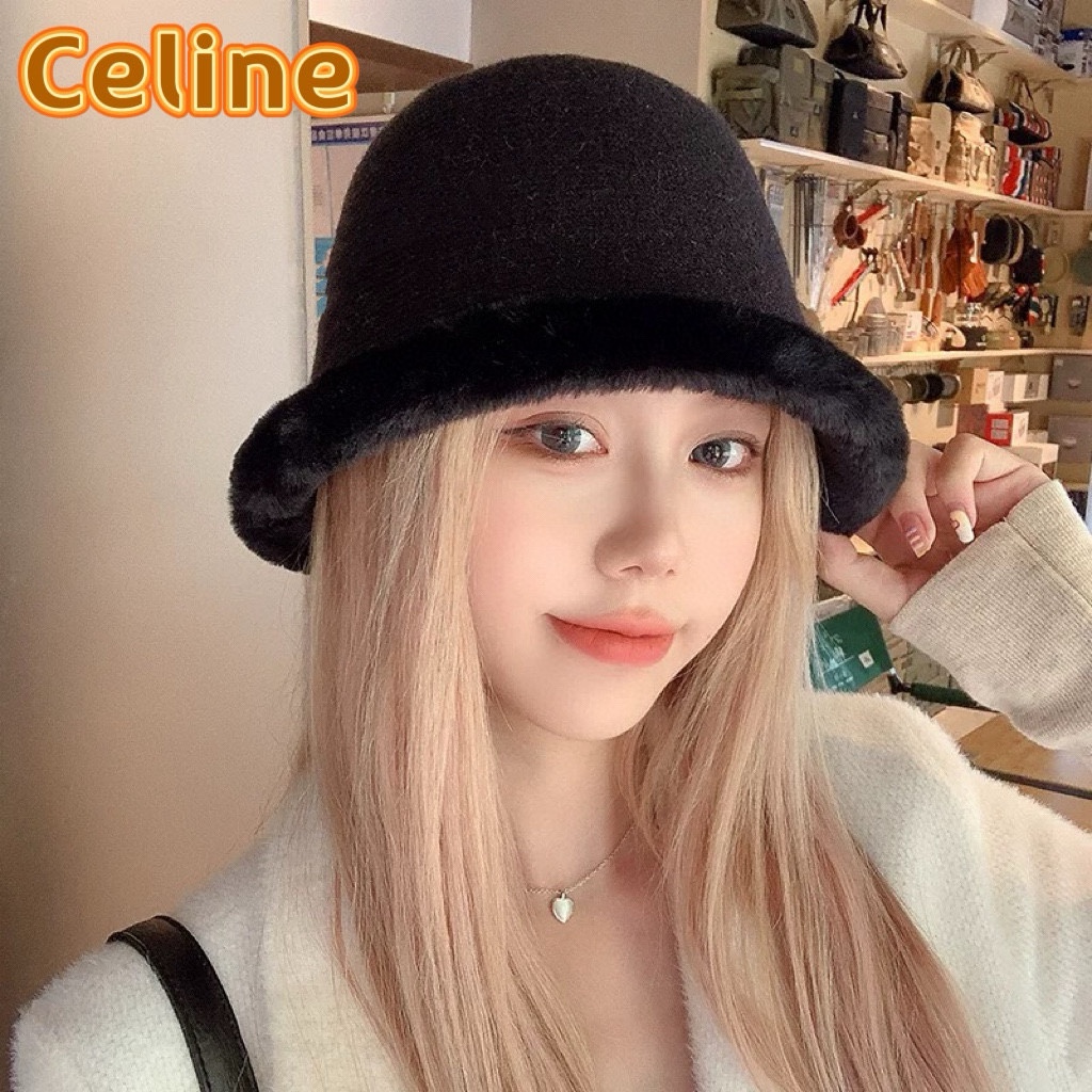 Celine赛琳保暖渔夫帽女毛毛绒帽大头围水桶帽子卡其色显脸小盆帽毛茸茸