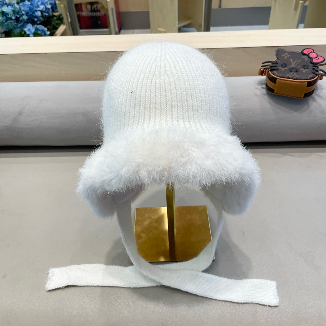 MONCLER蒙口🎩兔毛混纺加绒针织护耳帽女洋气冬季防寒保暖加厚雷锋帽毛线套头帽