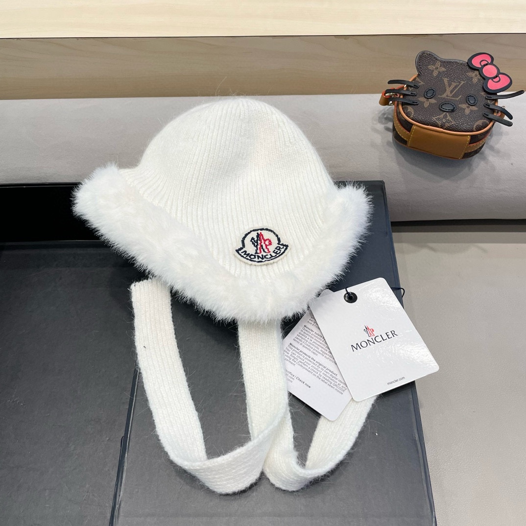 MONCLER蒙口🎩兔毛混纺加绒针织护耳帽女洋气冬季防寒保暖加厚雷锋帽毛线套头帽