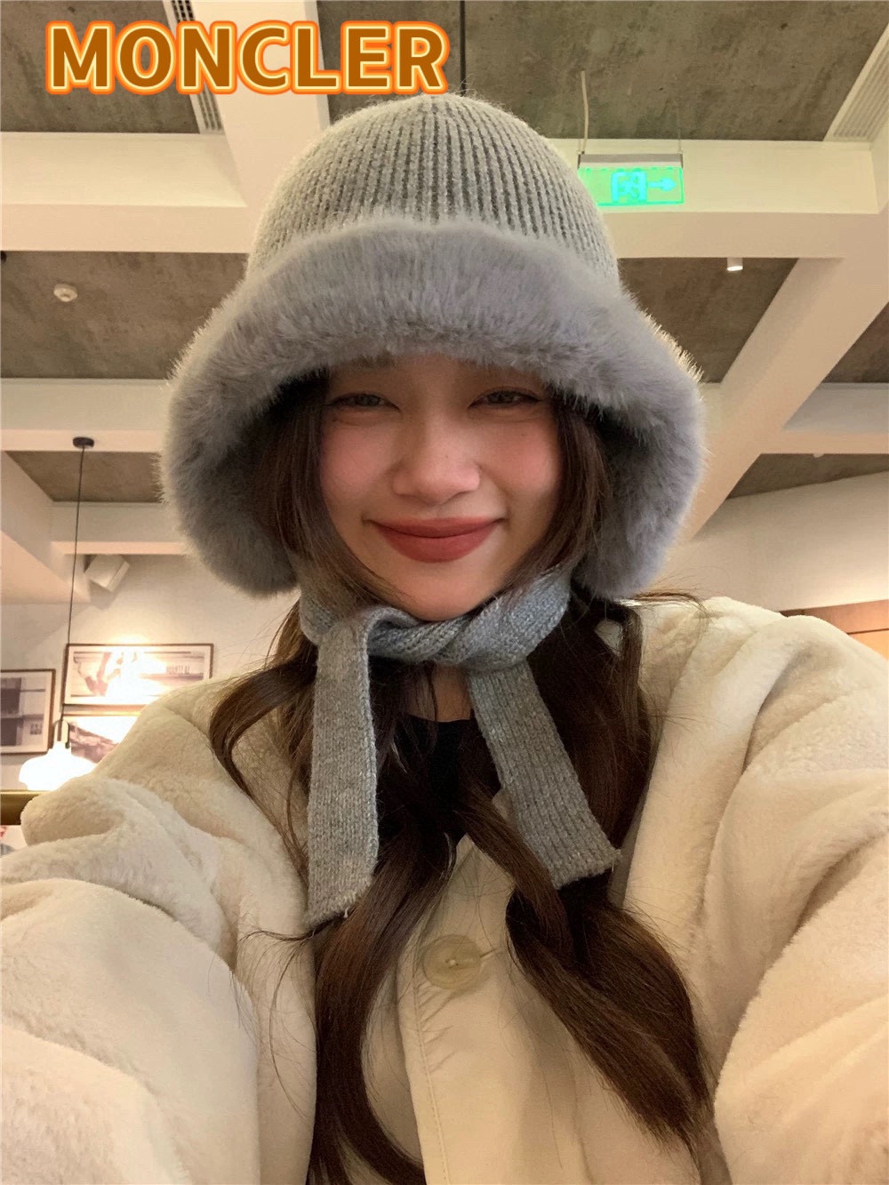 MONCLER蒙口🎩兔毛混纺加绒针织护耳帽女洋气冬季防寒保暖加厚雷锋帽毛线套头帽