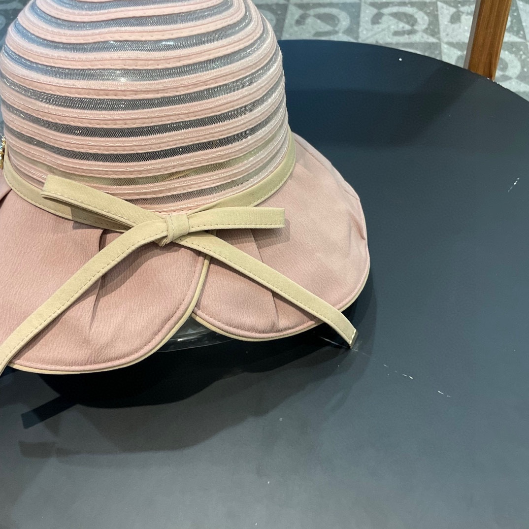   Dior跨境热采帽子女欧美时尚条纹渔夫帽大帽檐遮阳帽外贸防晒太阳帽夏