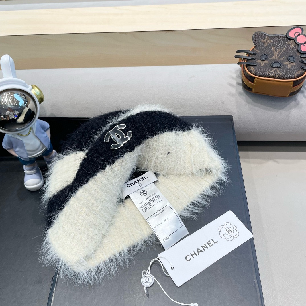 Chanel大版型彩色针织帽女秋冬保暖日系小众手工编织多巴胺毛绒护耳帽潮