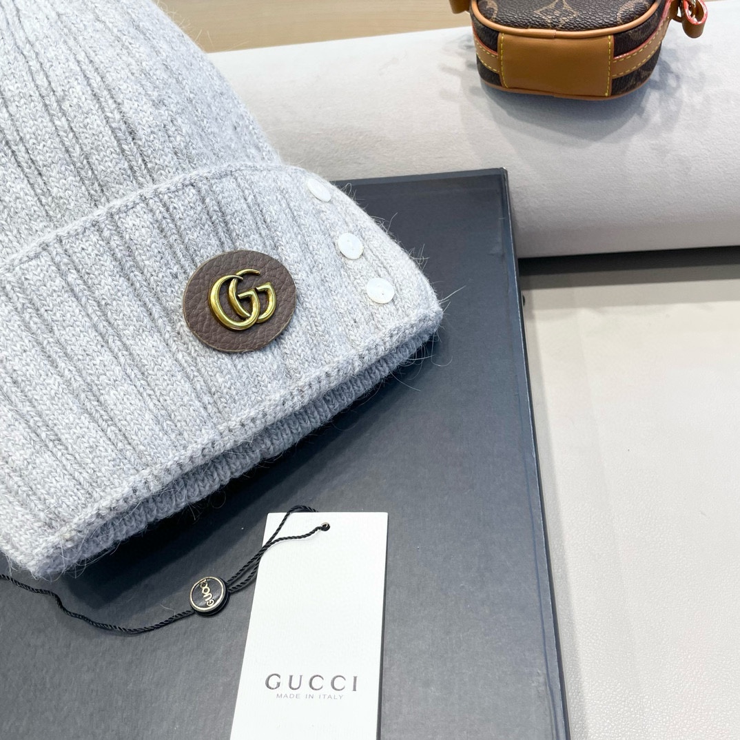 古奇Gucci大头围条纹纽扣毛线帽女秋冬保暖显白绿色大版冷帽显脸小针织帽男