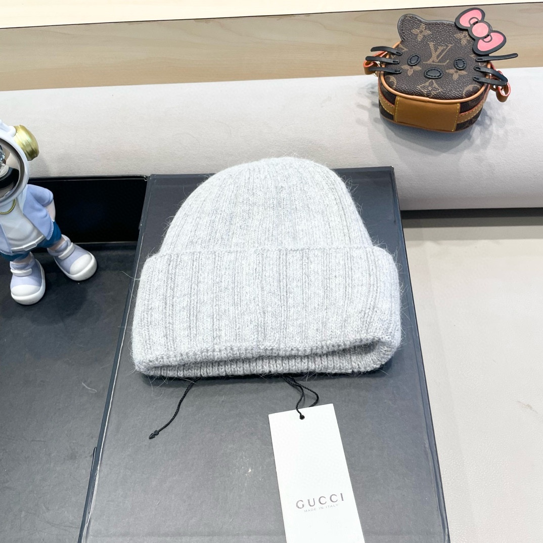 古奇Gucci大头围条纹纽扣毛线帽女秋冬保暖显白绿色大版冷帽显脸小针织帽男