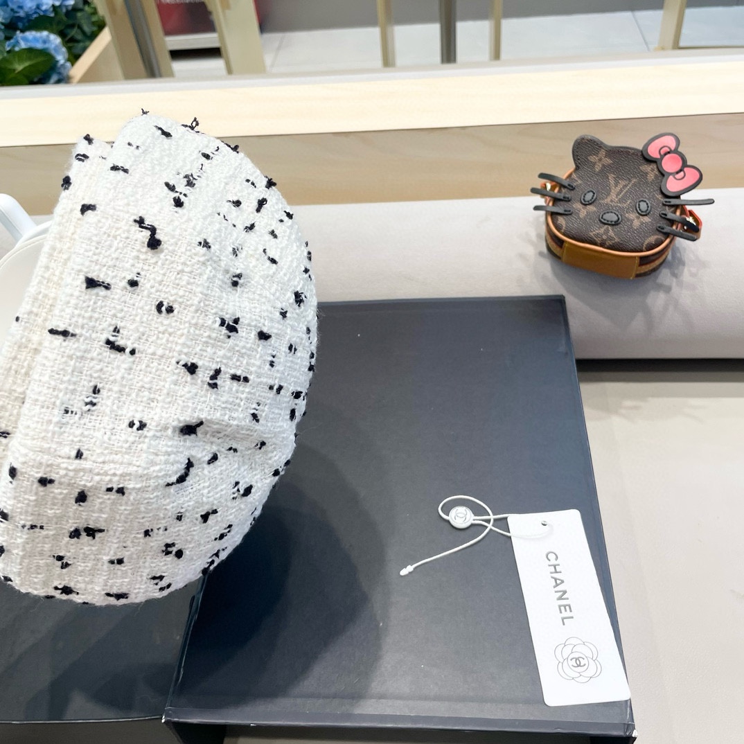 Chanel2024秋冬季新款八角帽女韩版百搭网红帽子英伦格子日系贝雷帽春秋