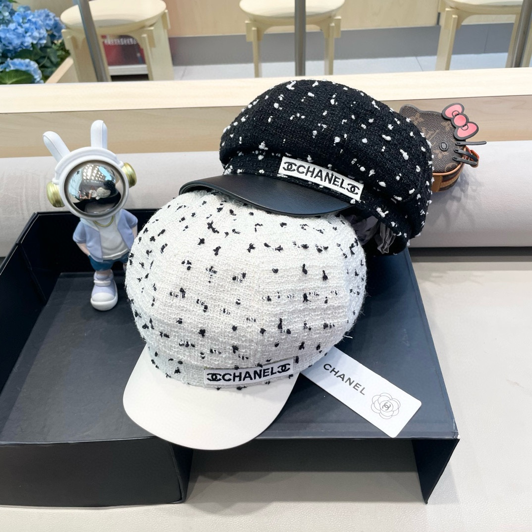 Chanel2024秋冬季新款八角帽女韩版百搭网红帽子英伦格子日系贝雷帽春秋