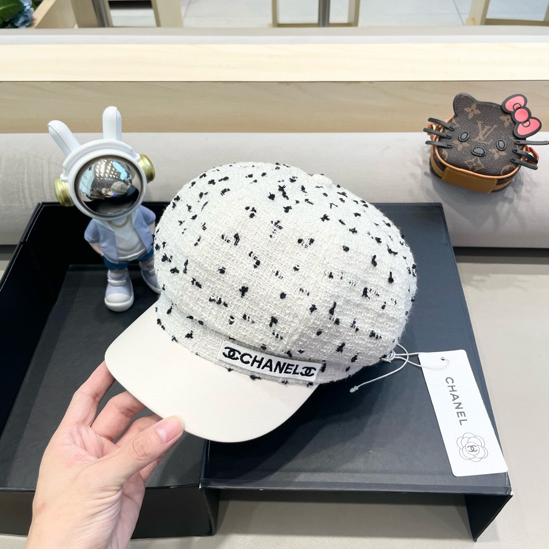 Chanel2024秋冬季新款八角帽女韩版百搭网红帽子英伦格子日系贝雷帽春秋