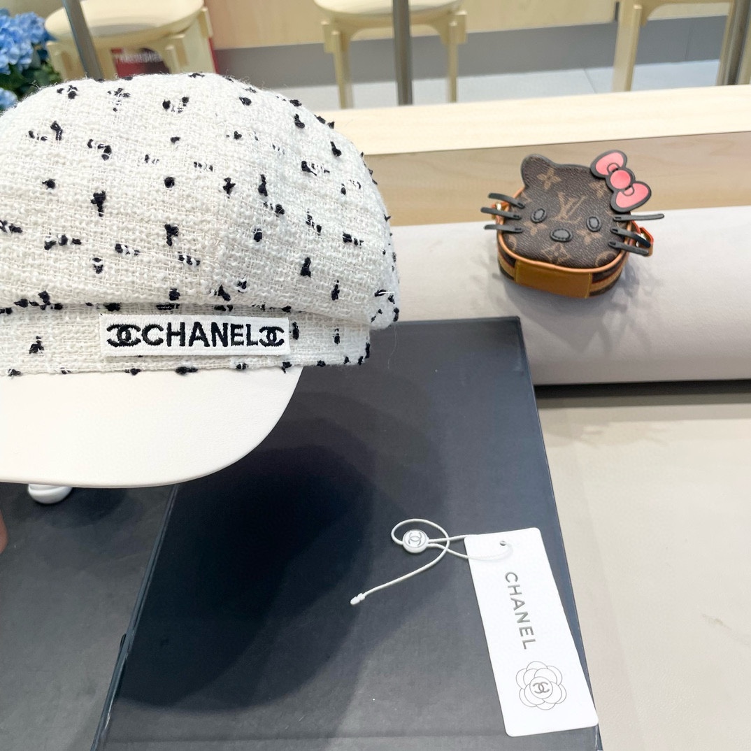 Chanel2024秋冬季新款八角帽女韩版百搭网红帽子英伦格子日系贝雷帽春秋