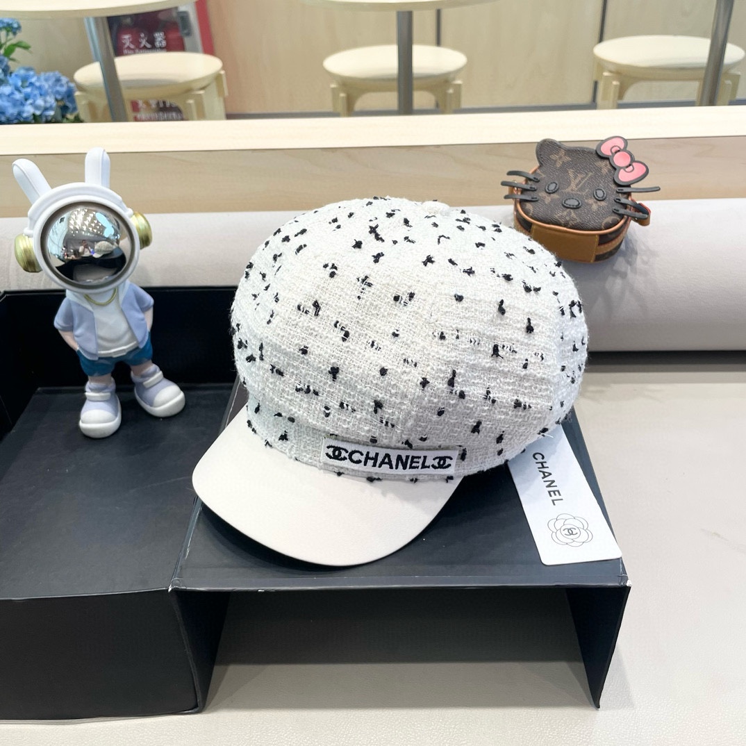 Chanel2024秋冬季新款八角帽女韩版百搭网红帽子英伦格子日系贝雷帽春秋