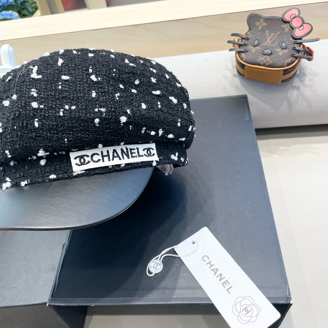 Chanel2024秋冬季新款八角帽女韩版百搭网红帽子英伦格子日系贝雷帽春秋