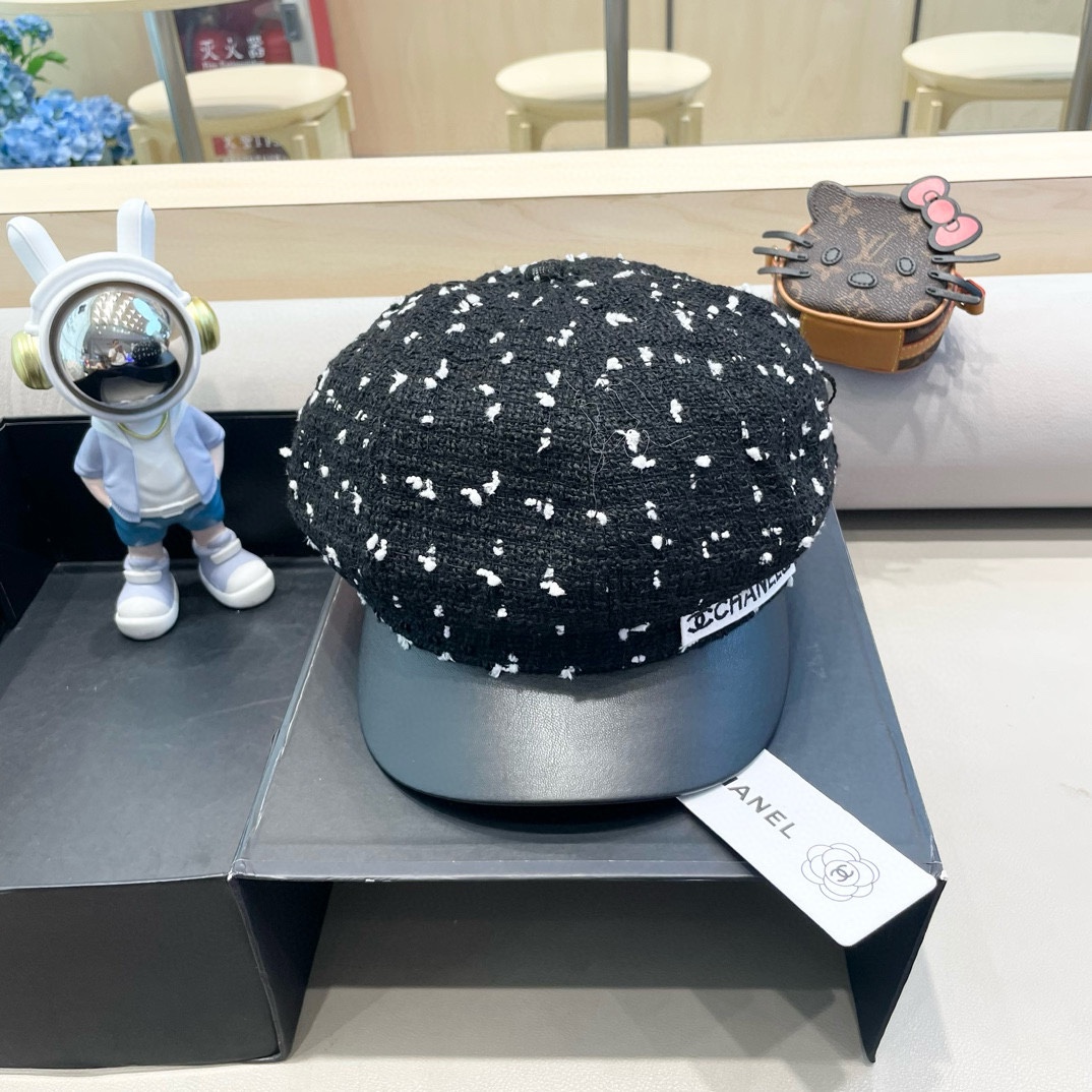 Chanel2024秋冬季新款八角帽女韩版百搭网红帽子英伦格子日系贝雷帽春秋