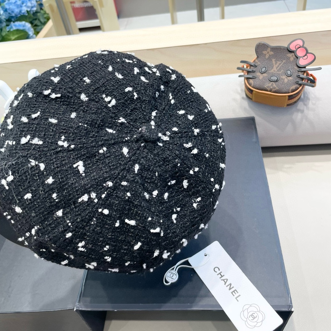 Chanel2024秋冬季新款八角帽女韩版百搭网红帽子英伦格子日系贝雷帽春秋