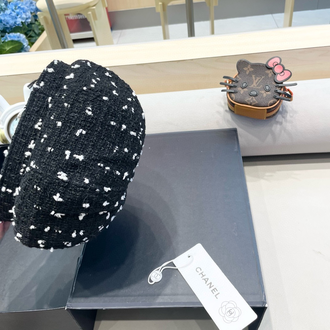 Chanel2024秋冬季新款八角帽女韩版百搭网红帽子英伦格子日系贝雷帽春秋