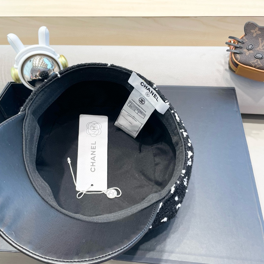Chanel2024秋冬季新款八角帽女韩版百搭网红帽子英伦格子日系贝雷帽春秋