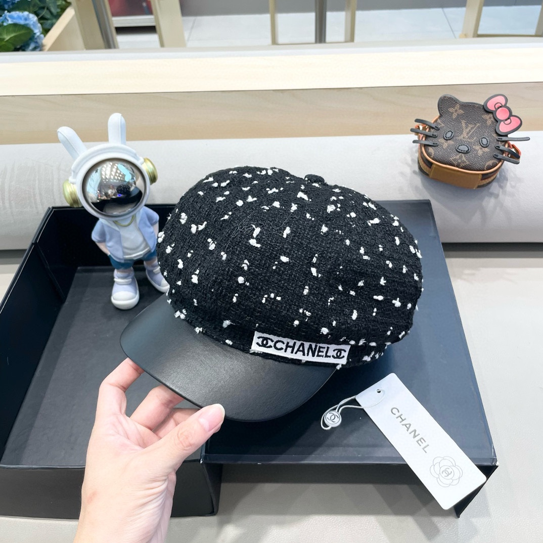Chanel2024秋冬季新款八角帽女韩版百搭网红帽子英伦格子日系贝雷帽春秋