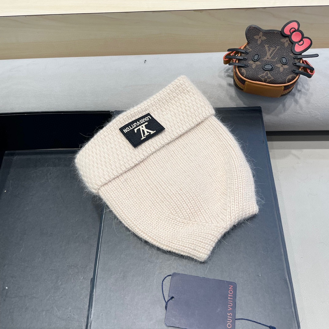   lv路易威登兔毛粗线针织帽女秋冬2024新款毛线帽大头围针织帽白色冷帽子