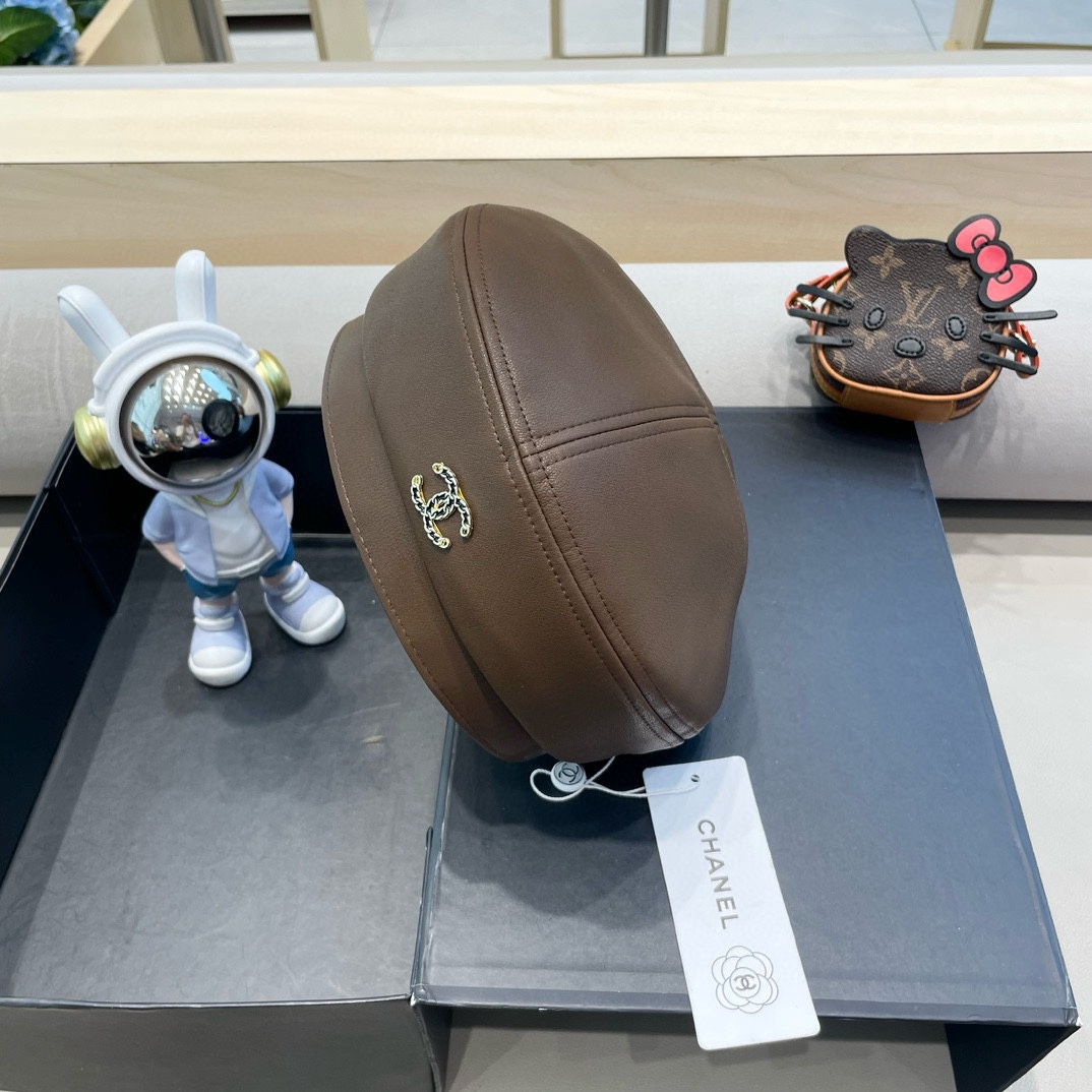Chanel气质名媛帽子女款秋季2024新款洋气方圆脸深顶硬挺定型八角复古帽