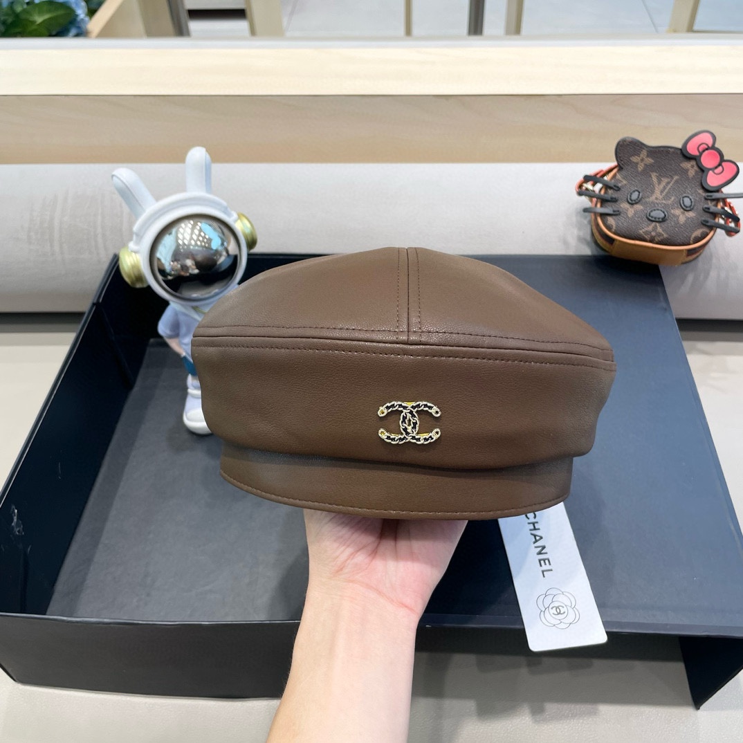Chanel气质名媛帽子女款秋季2024新款洋气方圆脸深顶硬挺定型八角复古帽