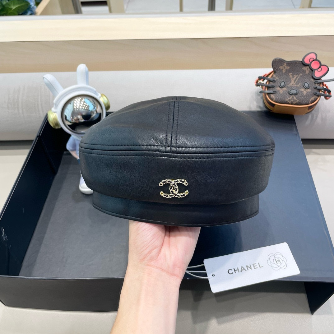 Chanel气质名媛帽子女款秋季2024新款洋气方圆脸深顶硬挺定型八角复古帽