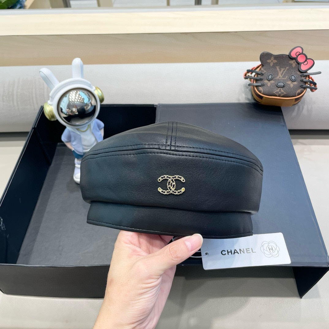 Chanel气质名媛帽子女款秋季2024新款洋气方圆脸深顶硬挺定型八角复古帽