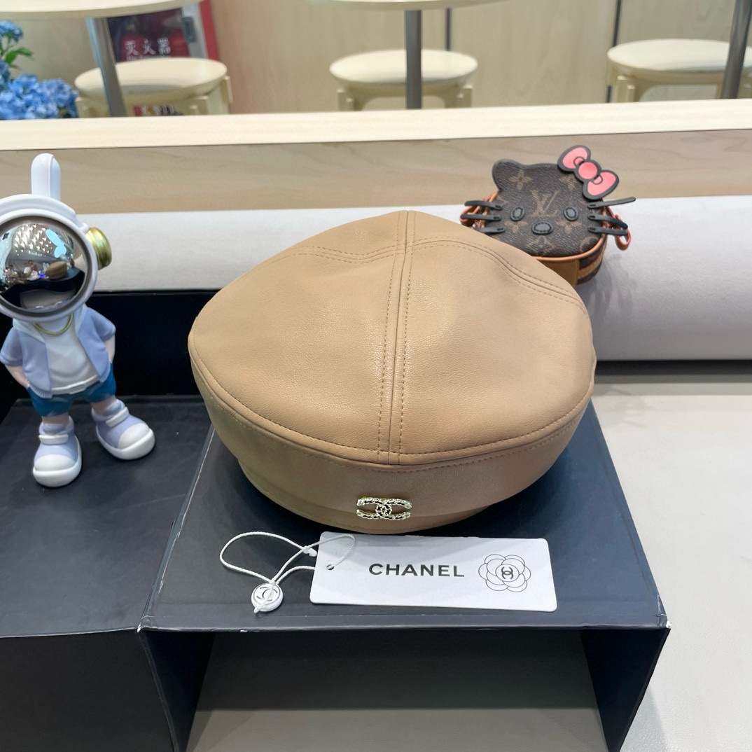 Chanel气质名媛帽子女款秋季2024新款洋气方圆脸深顶硬挺定型八角复古帽