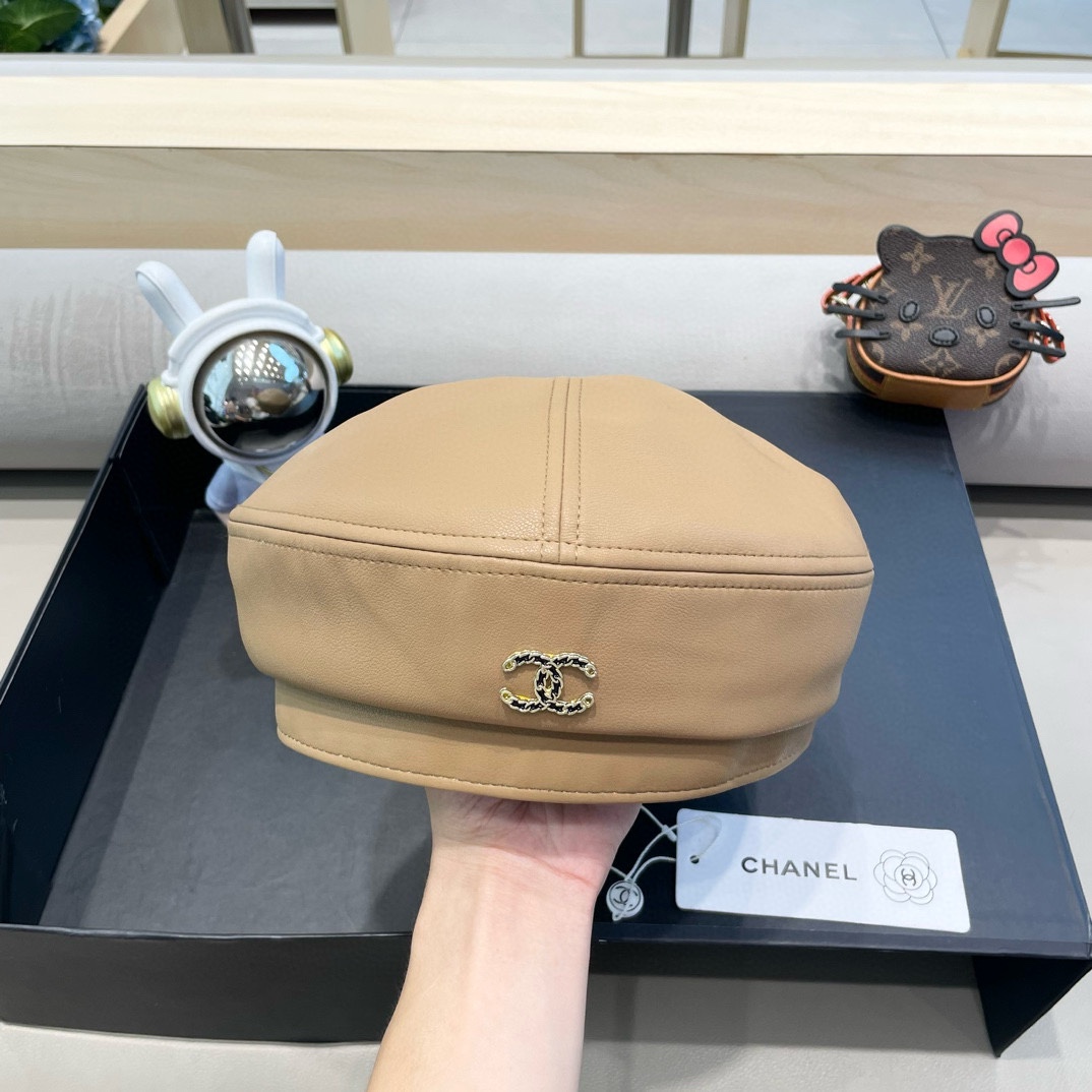Chanel气质名媛帽子女款秋季2024新款洋气方圆脸深顶硬挺定型八角复古帽