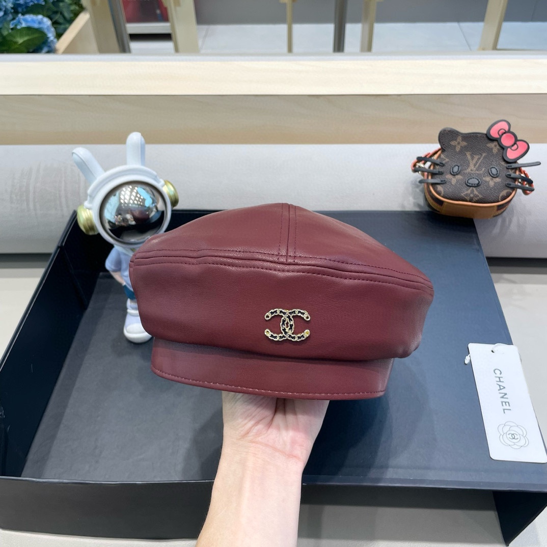 Chanel气质名媛帽子女款秋季2024新款洋气方圆脸深顶硬挺定型八角复古帽