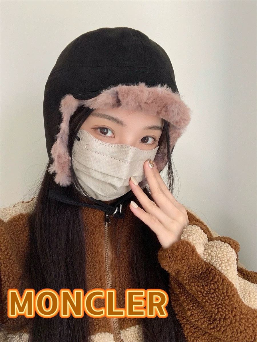 蒙口MONCLER复古双面戴加厚毛绒雷锋帽女秋冬防寒骑车滑雪帽男女显脸小飞行帽