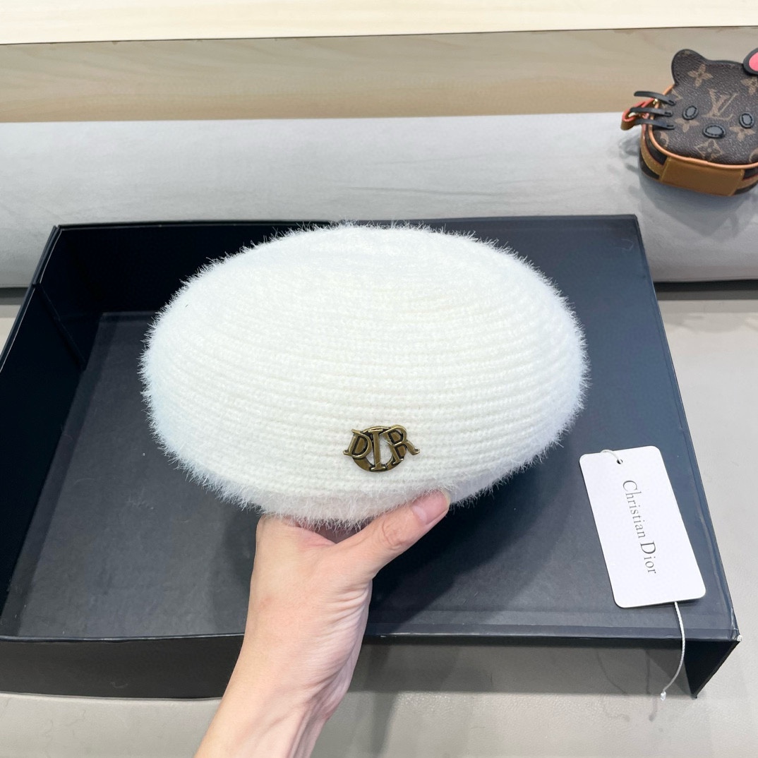 DIOR迪奥贝雷帽百搭可爱圆顶甜美蓓蕾帽显脸小日系保暖逛街出游八角帽