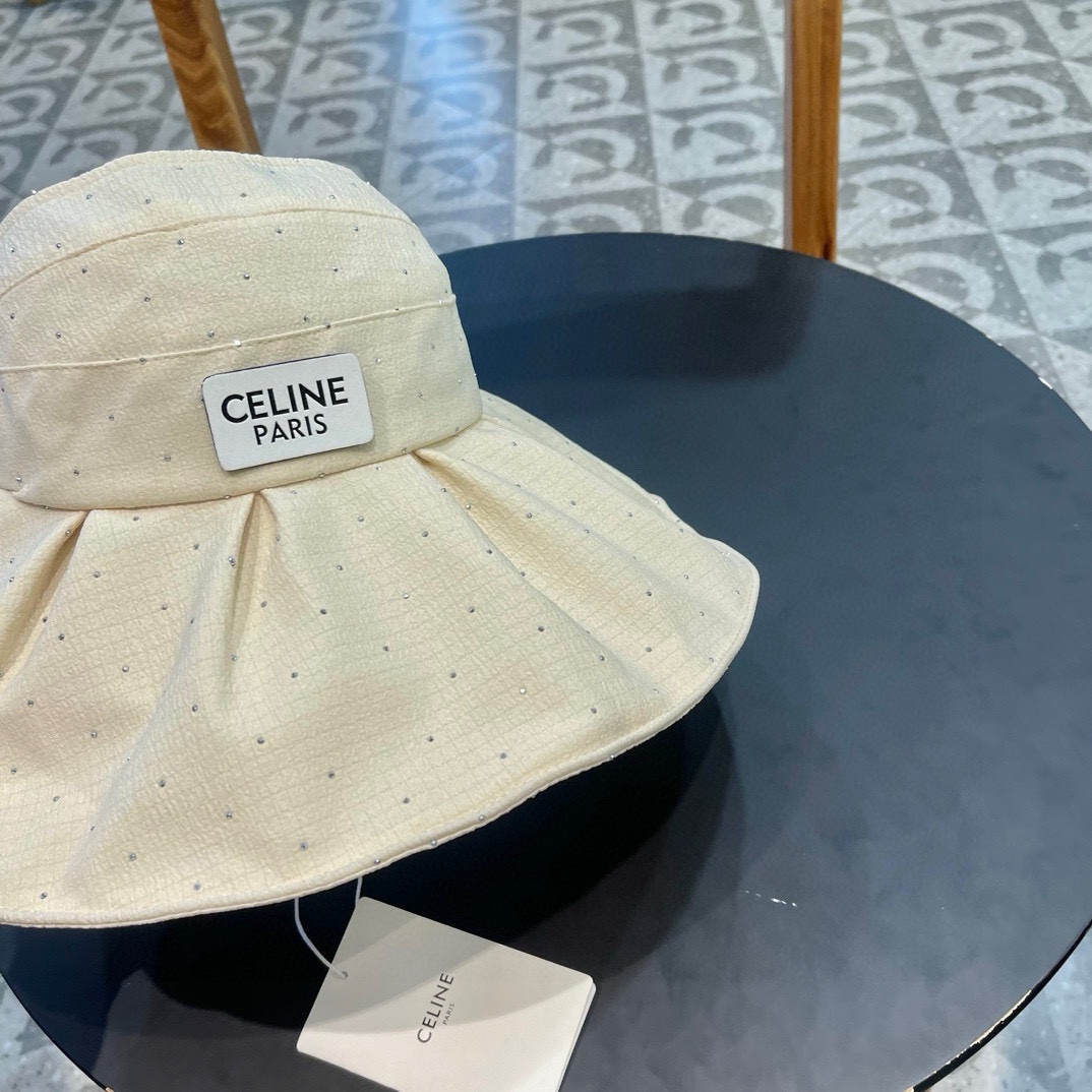 赛琳celine空顶渔夫帽子女春夏时尚薄款带钻优雅气质旅游出行防晒遮阳帽