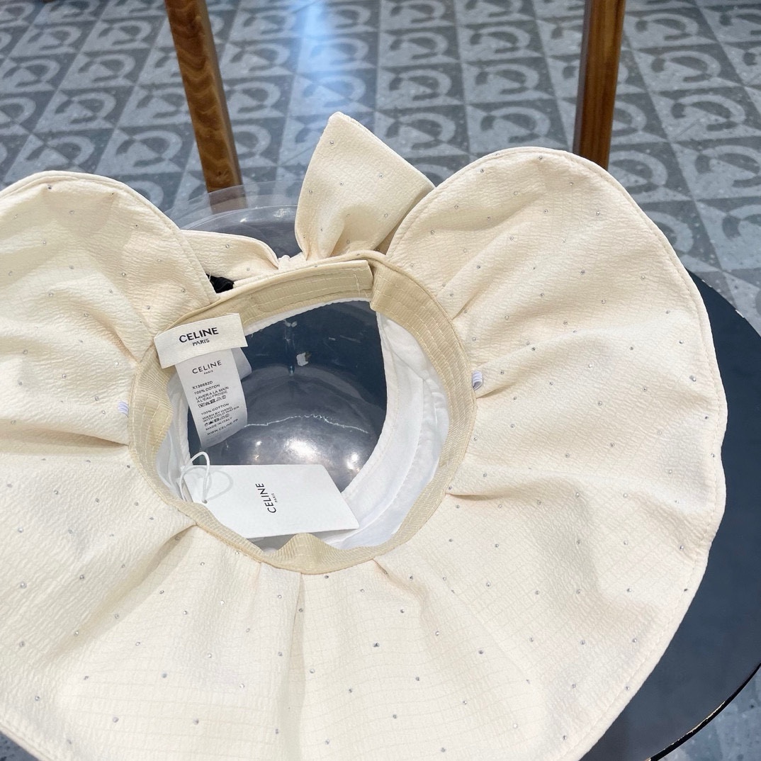 赛琳celine空顶渔夫帽子女春夏时尚薄款带钻优雅气质旅游出行防晒遮阳帽