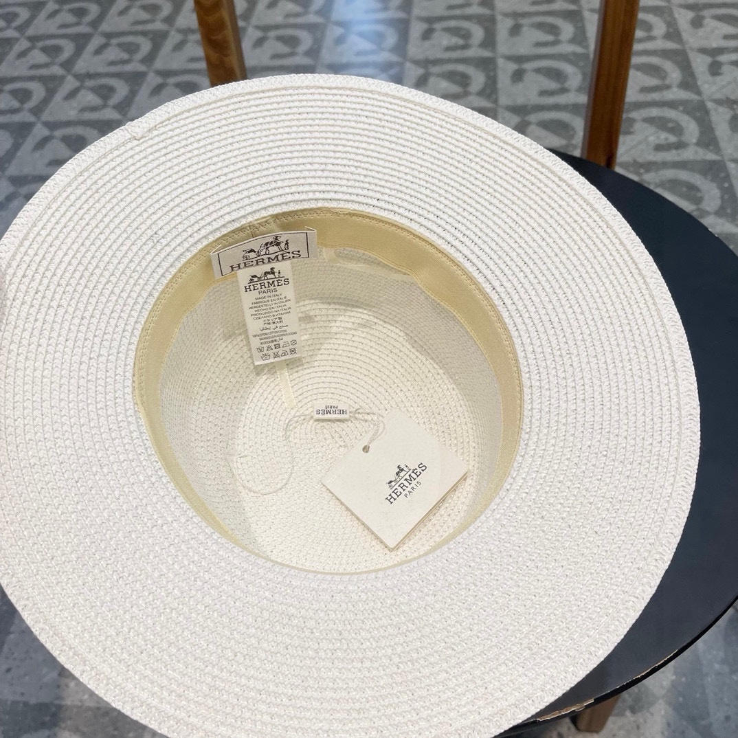  爱马仕新皮带款草帽，平顶礼帽，头围57cm