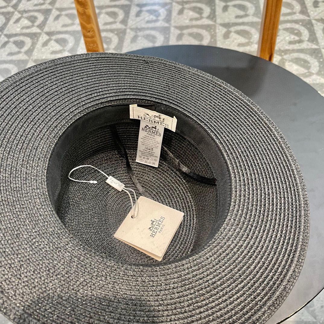  爱马仕新皮带款草帽，平顶礼帽，头围57cm