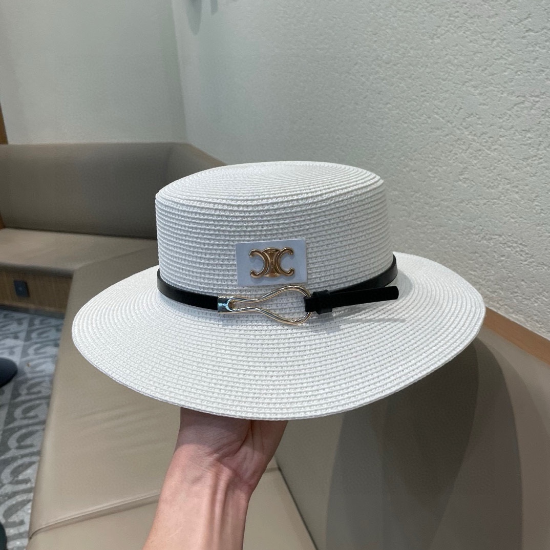 塞琳celien新款草帽，皮带平顶礼帽，头围57cm