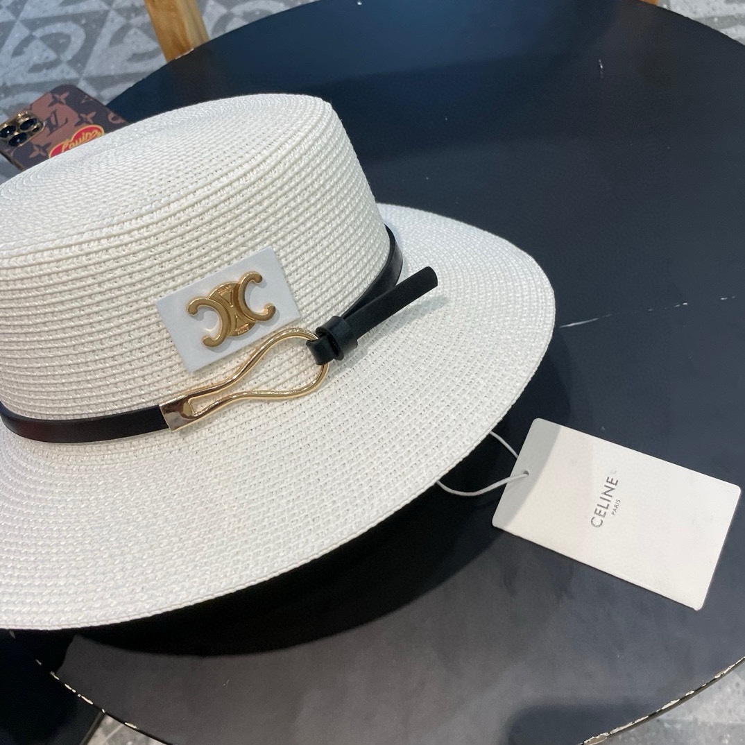 塞琳celien新款草帽，皮带平顶礼帽，头围57cm