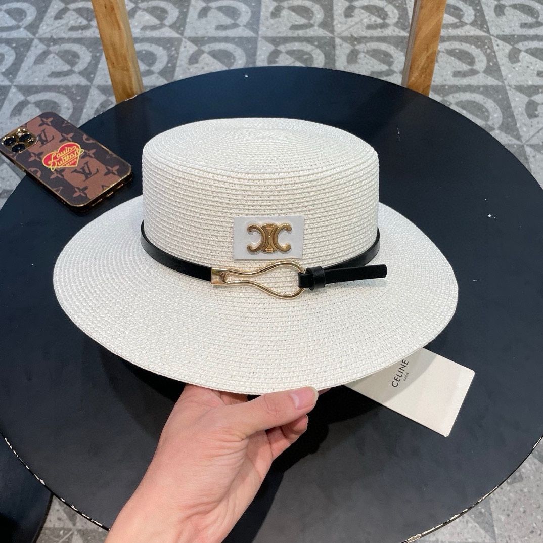 塞琳celien新款草帽，皮带平顶礼帽，头围57cm