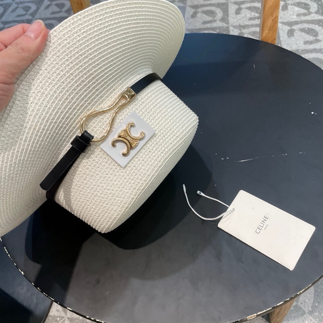 塞琳celien新款草帽，皮带平顶礼帽，头围57cm