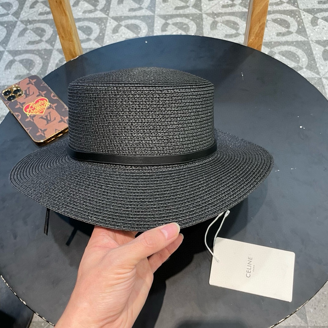 塞琳celien新款草帽，皮带平顶礼帽，头围57cm