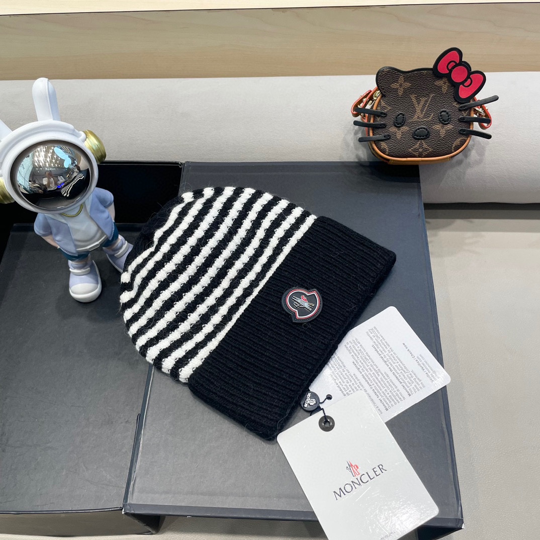  moncler女士针织格子羊绒帽保暖宽檐圆顶银丝帽时尚新款帽子现货