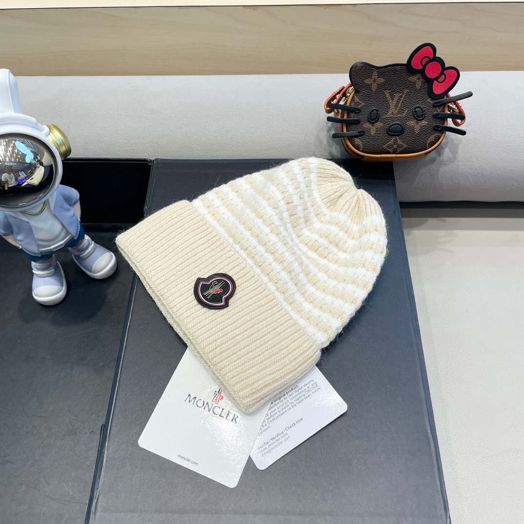  moncler女士针织格子羊绒帽保暖宽檐圆顶银丝帽时尚新款帽子现货
