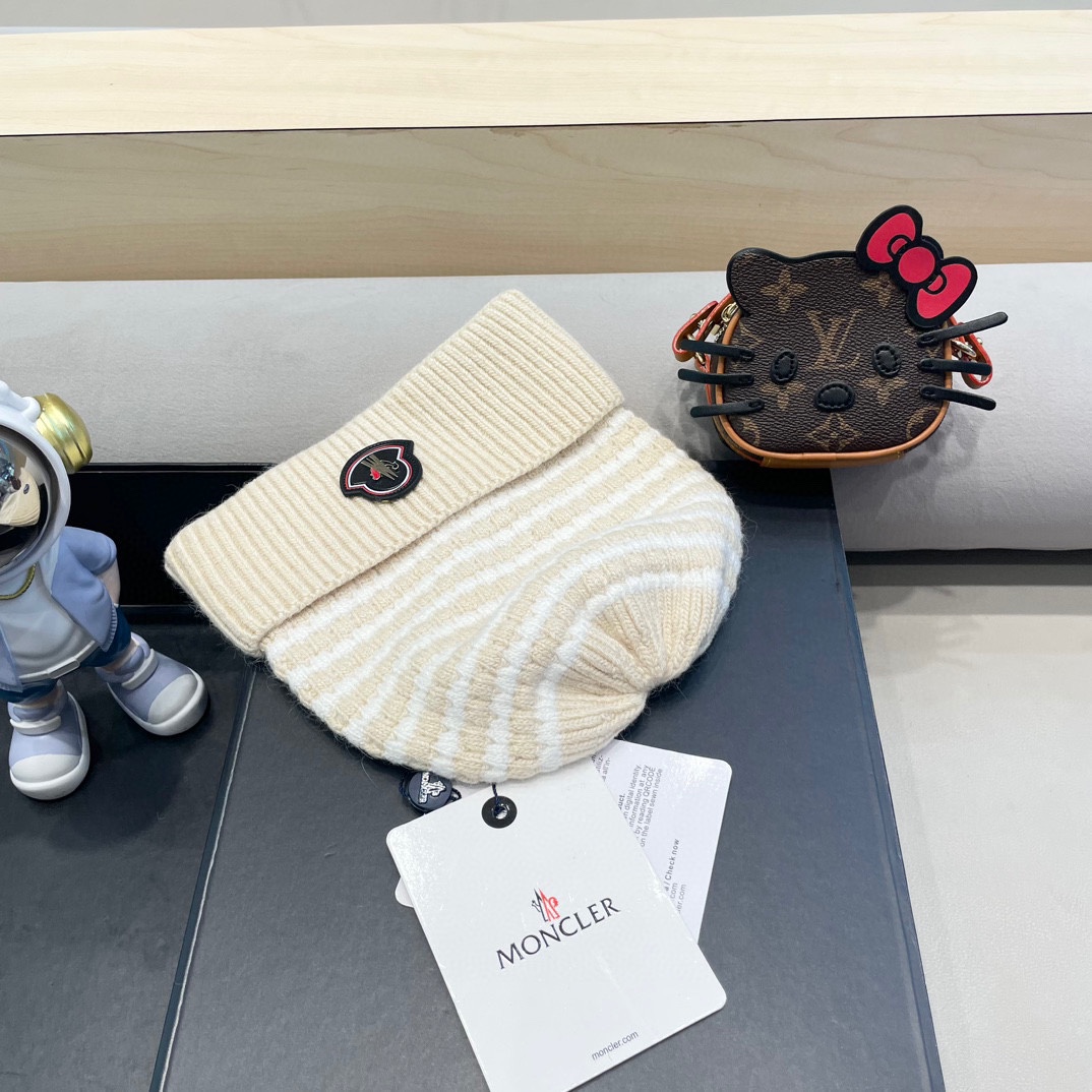  moncler女士针织格子羊绒帽保暖宽檐圆顶银丝帽时尚新款帽子现货