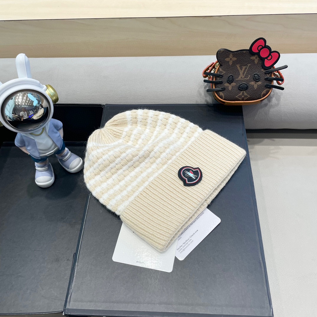  moncler女士针织格子羊绒帽保暖宽檐圆顶银丝帽时尚新款帽子现货