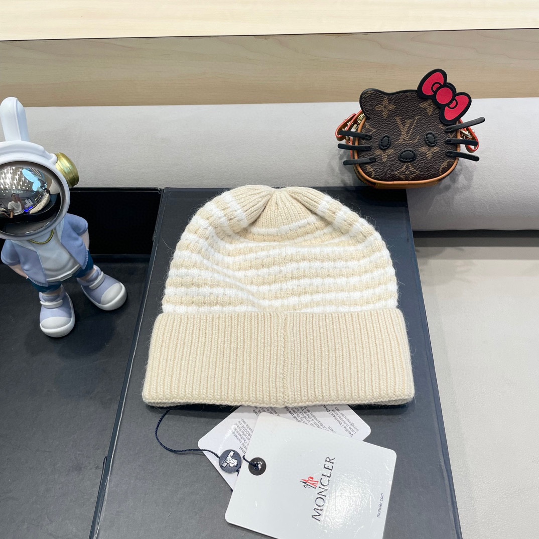  moncler女士针织格子羊绒帽保暖宽檐圆顶银丝帽时尚新款帽子现货