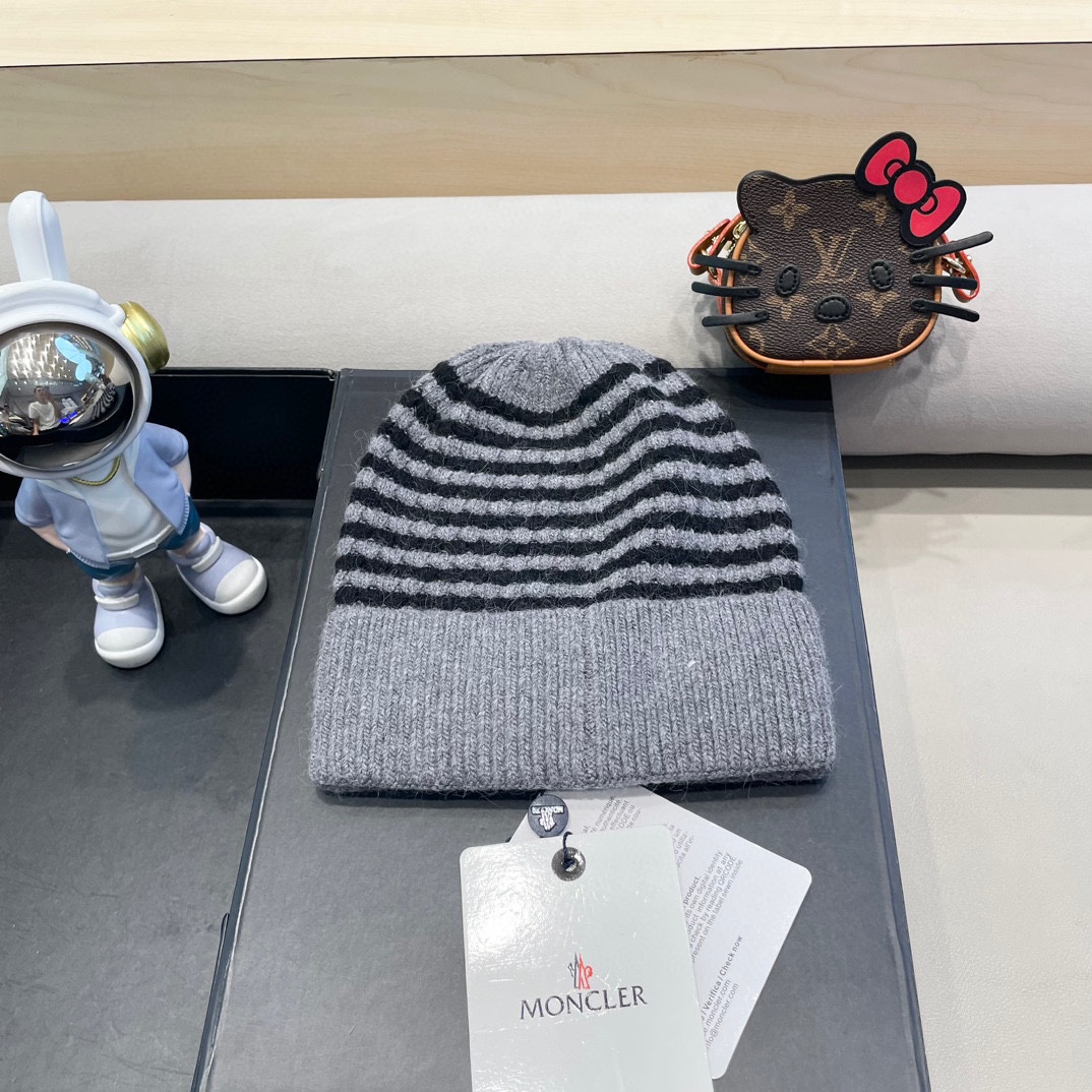  moncler女士针织格子羊绒帽保暖宽檐圆顶银丝帽时尚新款帽子现货