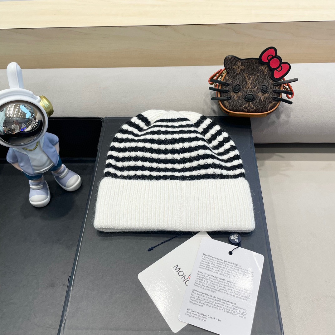  moncler女士针织格子羊绒帽保暖宽檐圆顶银丝帽时尚新款帽子现货