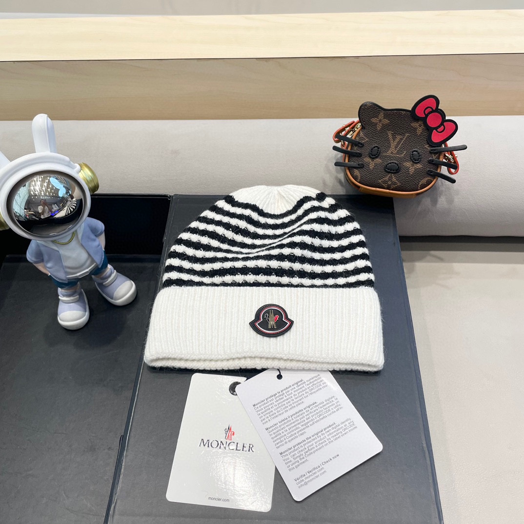 moncler女士针织格子羊绒帽保暖宽檐圆顶银丝帽时尚新款帽子现货