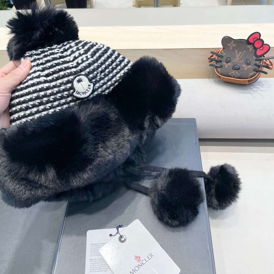 MONCLER蒙口高品质秋冬加厚针织盆帽美拉德毛绒毛线加厚渔夫帽子