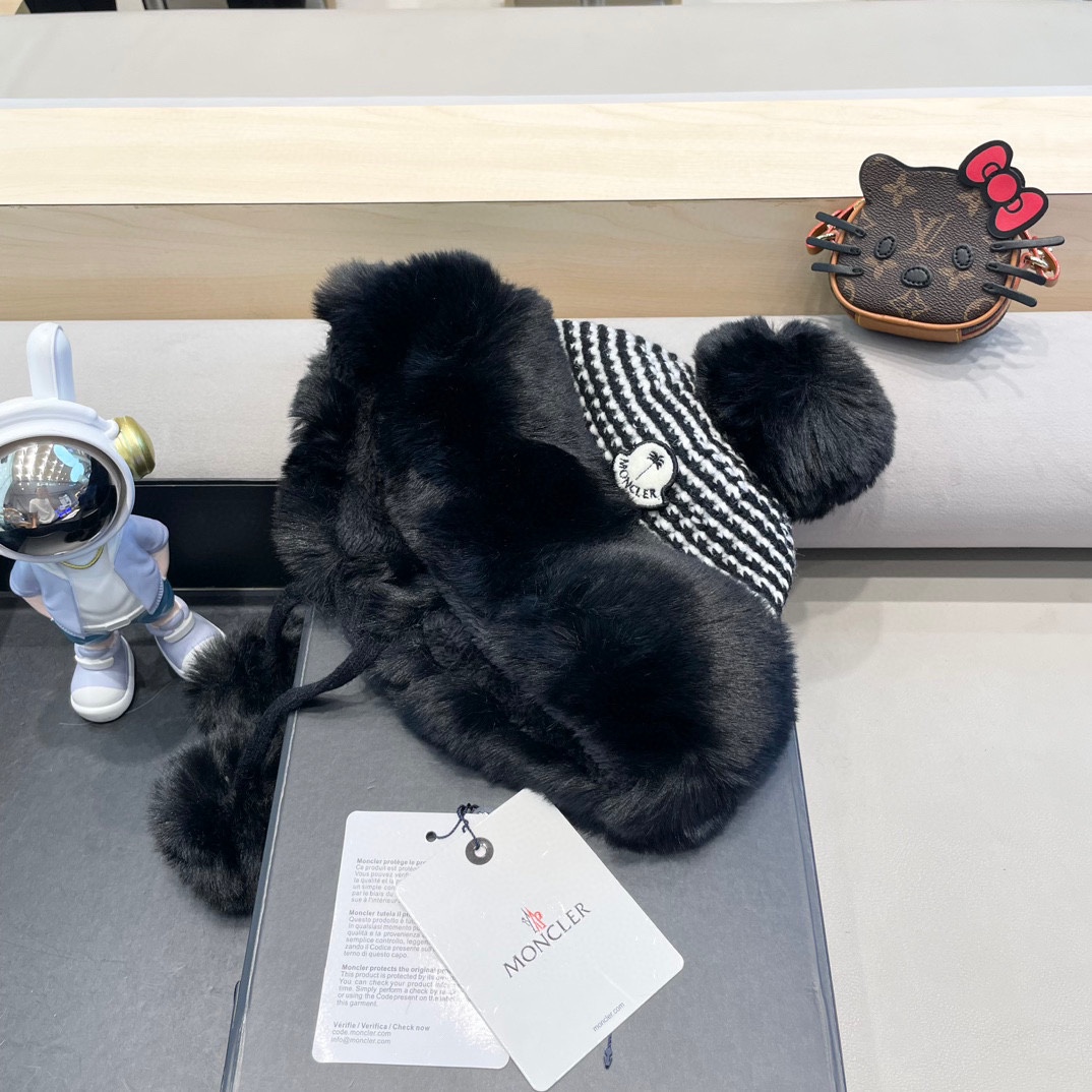 MONCLER蒙口高品质秋冬加厚针织盆帽美拉德毛绒毛线加厚渔夫帽子