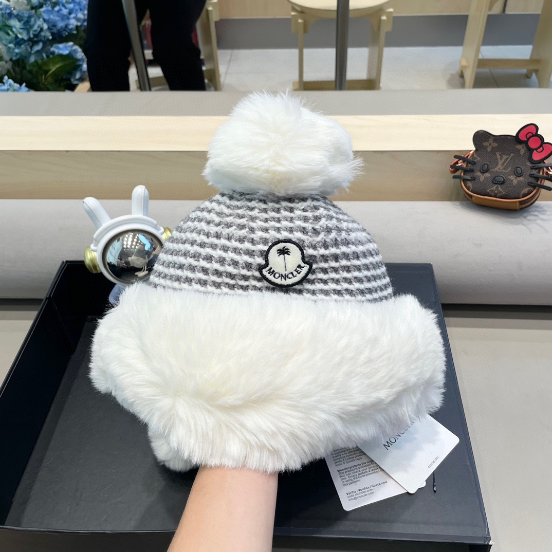 MONCLER蒙口高品质秋冬加厚针织盆帽美拉德毛绒毛线加厚渔夫帽子