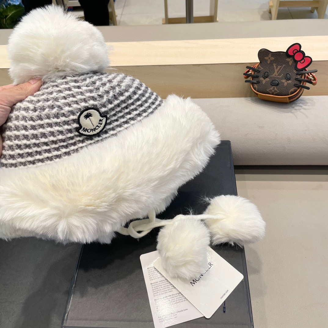 MONCLER蒙口高品质秋冬加厚针织盆帽美拉德毛绒毛线加厚渔夫帽子
